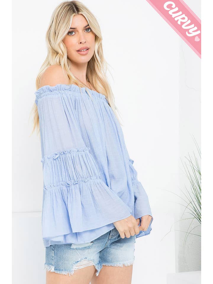 Sweet Lovely by Jen - Wholesale Blouse - Women's - PLUS SIZE OFF SHOULDER TIERED SLEEVE TOP34