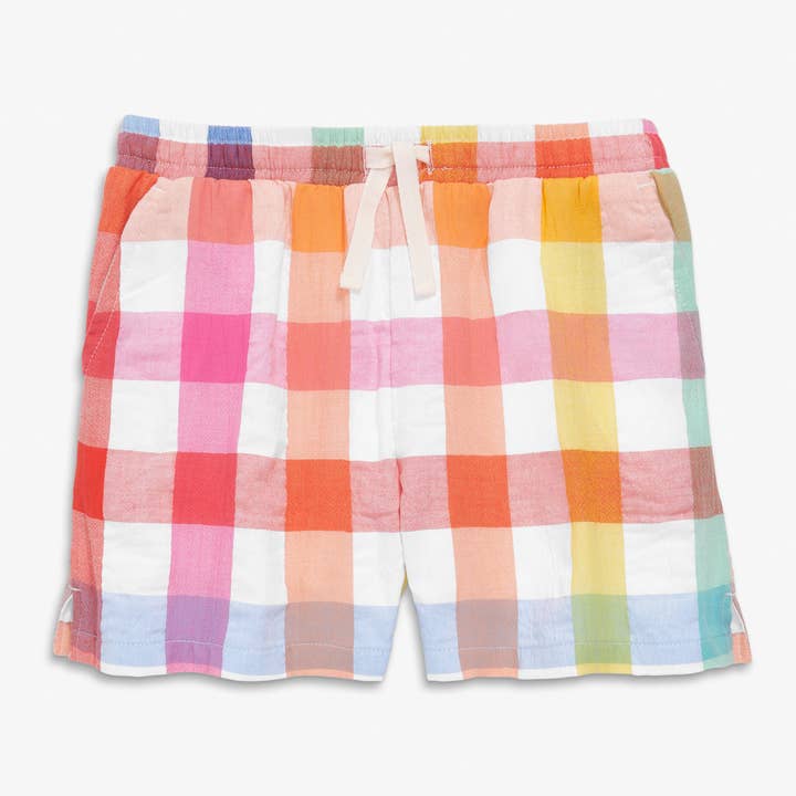 Kids Beach Short In Rainbow Gingham for wholesale on Faire