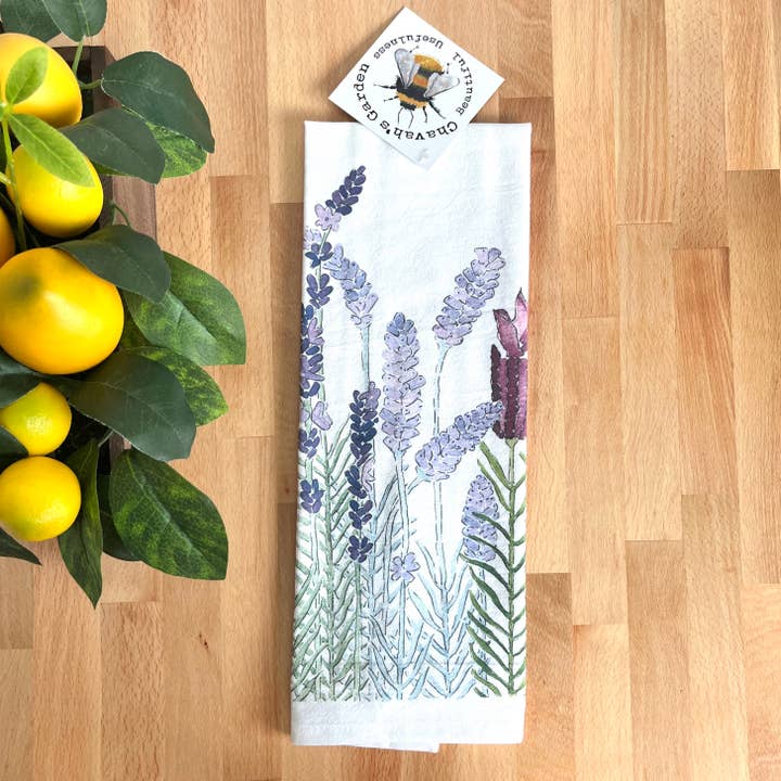 Chavah's Garden – Chavah's Garden – Großhandel Geschirrtücher – Mehlsack-Geschirrtücher, Lavendel, Gartenmotiv