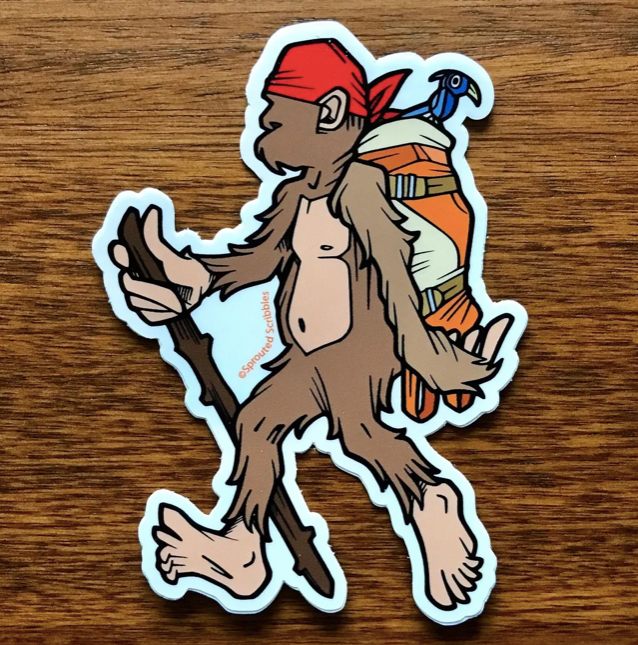 Sprouted Scribbles - Wholesale Sticker - Cute Bigfoot Sticker Backpacking Outdoor Decal Human Drawn Design1