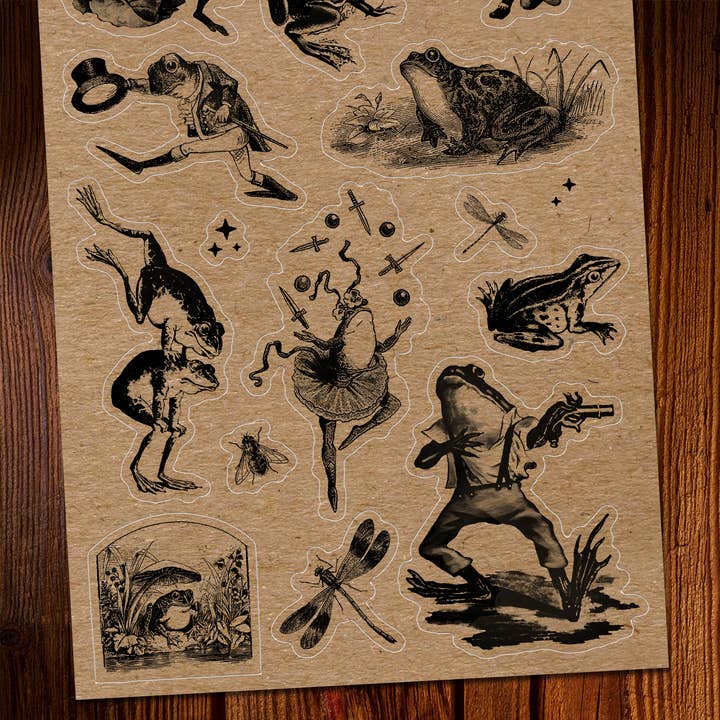 BoyPilot Goods - Wholesale Sticker - Vintage Frogs Sticker Sheet - Cute Cottagecore Antique Frog7