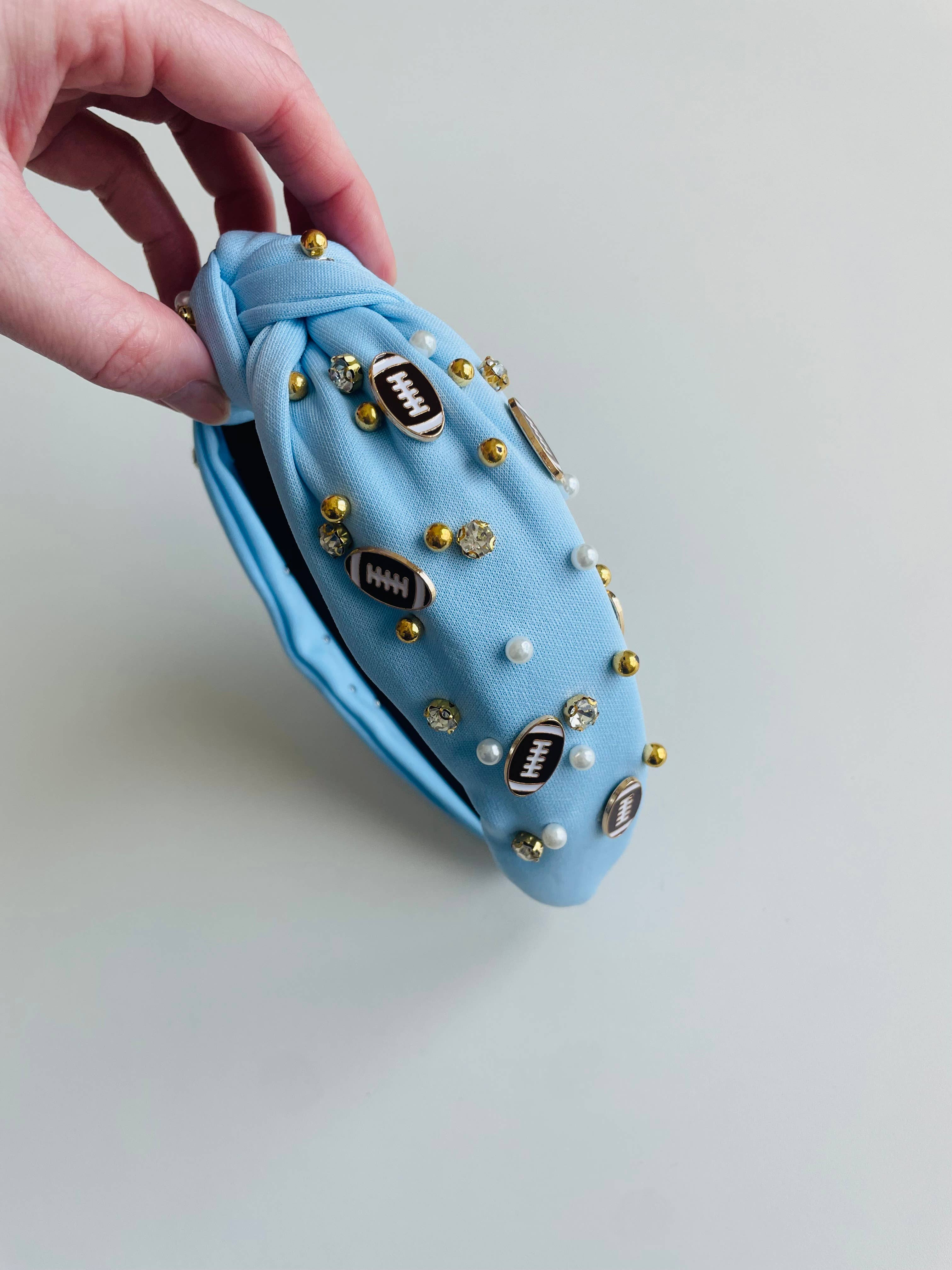 Lyn Luca - Wholesale Fashion Headband - Women's - Pearl & Football Rhinestone Embellished Knot Top Headbands2