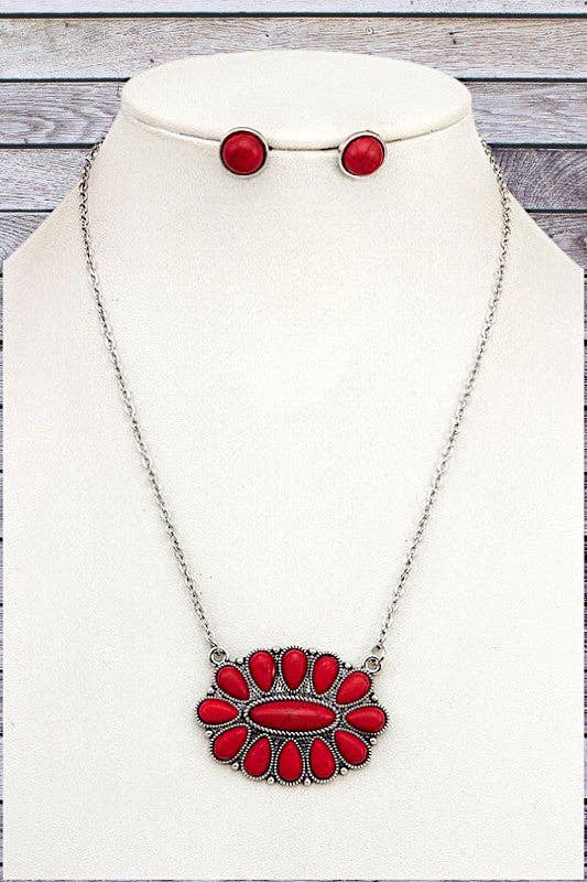 Andrea Bijoux - Wholesale Jewelry Set - OVAL FLORAL GEM PENDANT NECKLACE SET5