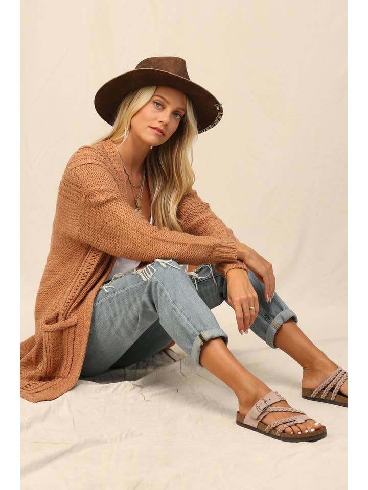 KyeMi - Vente Cardigan – femme - Long cardigan en maille douce avec poche latérale