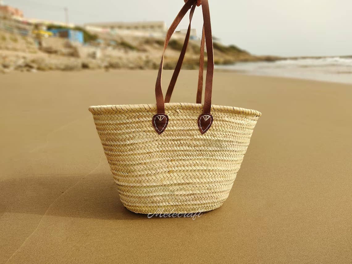 Melecraft - Vente Sac de plage - Sac en paille, sac de plage en osier, grand sac de plage en paille, fourre-tout en paille7