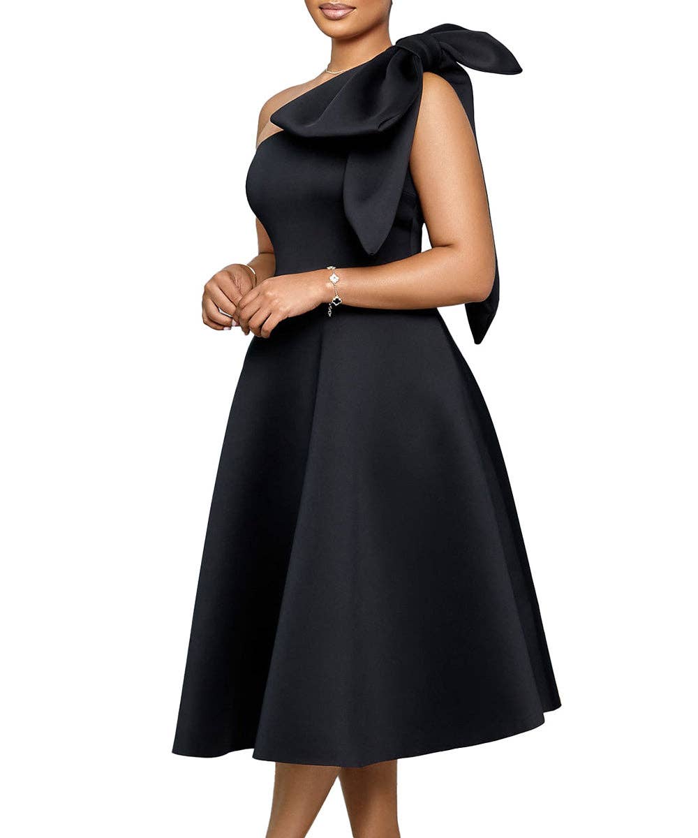 Aria Romance - Wholesale Dress - Women's - Asymmetric Bow-Sleeve Swing Dress10