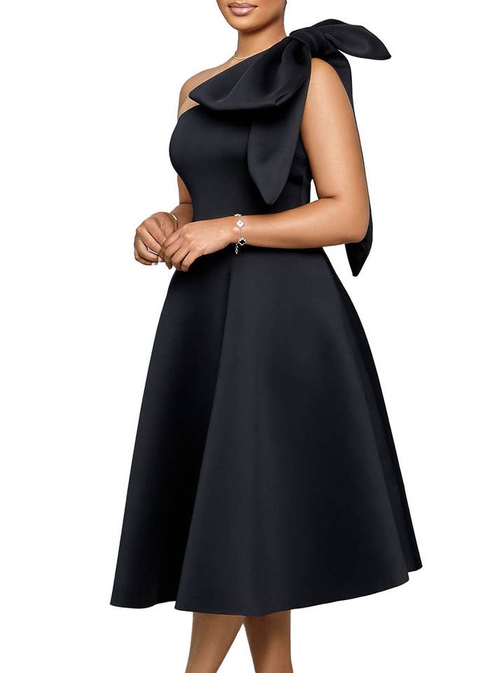 Aria Romance - Wholesale Dress - Women's - Asymmetric Bow-Sleeve Swing Dress10