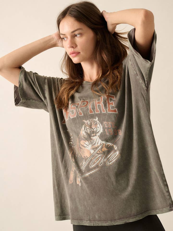 Inspired Tiger Vintage-Wash Oversize Graphic Tee for wholesale by Vintage Canvas