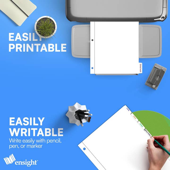 Ensight - Wholesale Binder - 3 Ring Page Dividers Bulk, 1/8 Cut Tab Dividers, 96 Per Box - Divider Pages with Tabs, Decorative Printable Rewritable Divider Tabs, Exhibit Tab Dividers for 3 Ring Binders Bulk - Ensight3