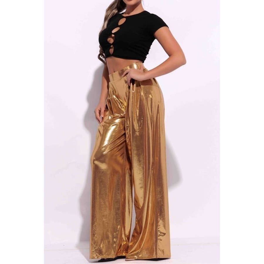 GOLD Metallic Wide Leg Pants for wholesale on Faire1