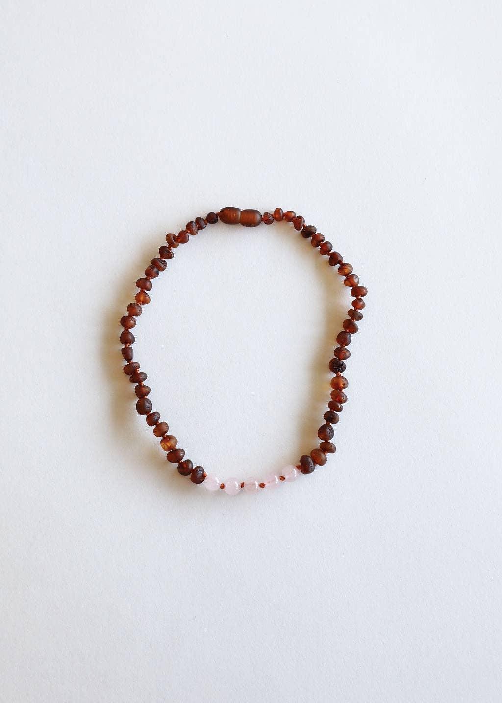 CanyonLeaf - Wholesale Beaded/Pearl Necklace - Raw Cognac Baltic Sea Amber + Rose Quartz || Beaded Necklace0