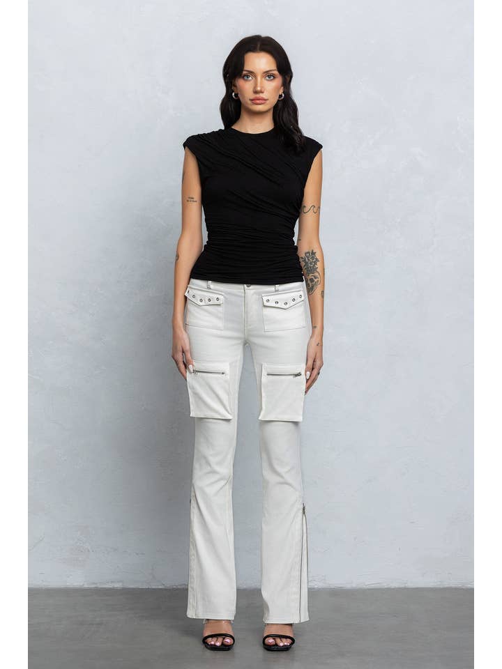 No Vacancy - Wholesale Knit Top - Women's - Double layered sleeveless drape detail top1