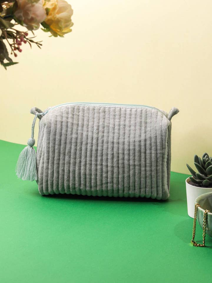 Velvet Travel Pouch Set – Makeup & Toiletry Organiser for Women - Mint Green for wholesale by House of cotton