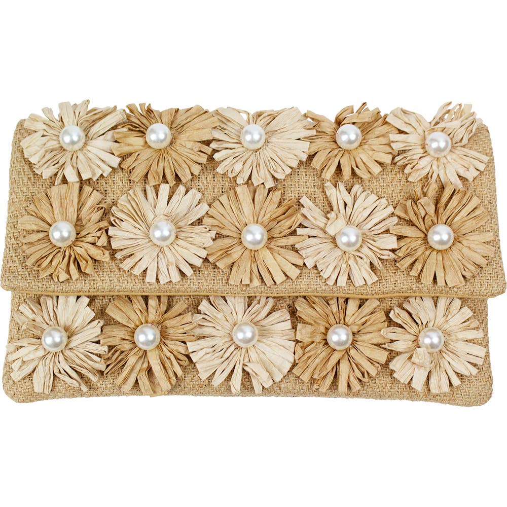 Pizzazz, Inc. - Wholesale Clutch Bag - Women's - JUTE RAFFIA WITH PEARLS CLUTCH0