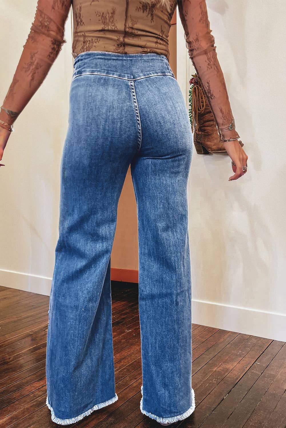 66DISCO - Wholesale Jeans - Women's - 66Western High Waist Button Fly Seamed Raw Hem Flare Jeans3