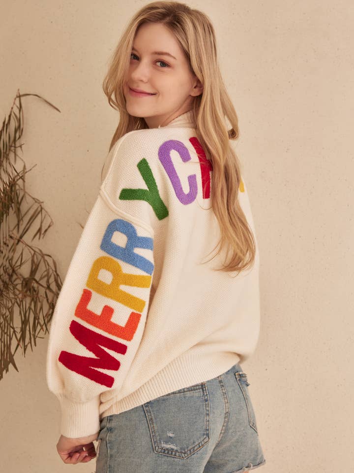 Mello. - Wholesale Knit Sweater - Women's - OVERSIZE Christmas Sweater with Lettering
