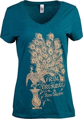 Ann Arbor Tees - Vendita all'ingrosso Maglietta serigrafata - Donna - Maglietta scollata a V da donna "Orgoglio e Pregiudizio" di Jane Austen4