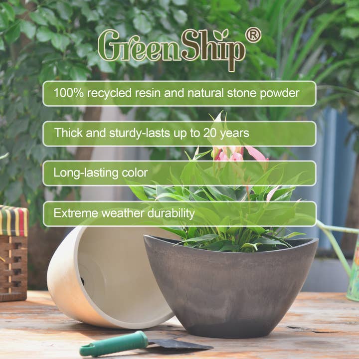 Greenship Garden USA - Wholesale Plant Pot - Greenship Decorative Bowl Planter, L.16.1"x W.11.8"x H.9.1"2