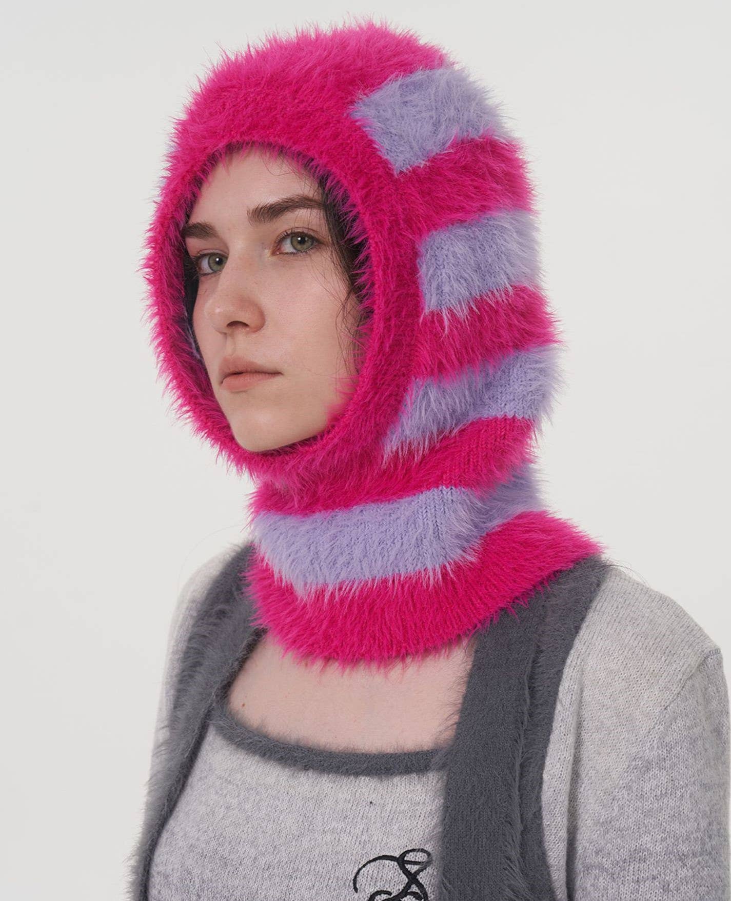 HIDDENBRAND - Wholesale Balaclava - Women's - Two-Tone Striped Imitation Mink Balaclava Hat9