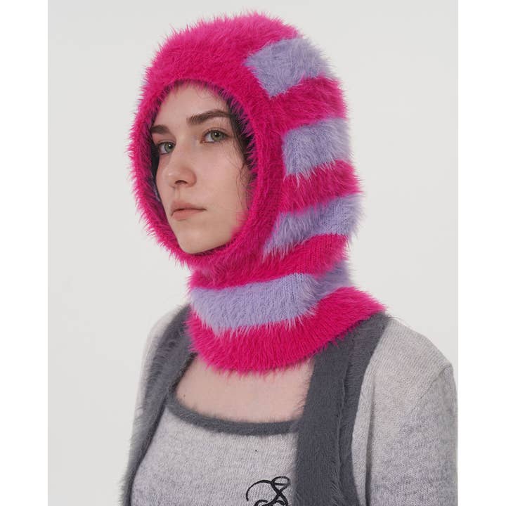 HIDDENBRAND - Wholesale Balaclava - Women's - Two-Tone Striped Imitation Mink Balaclava Hat9