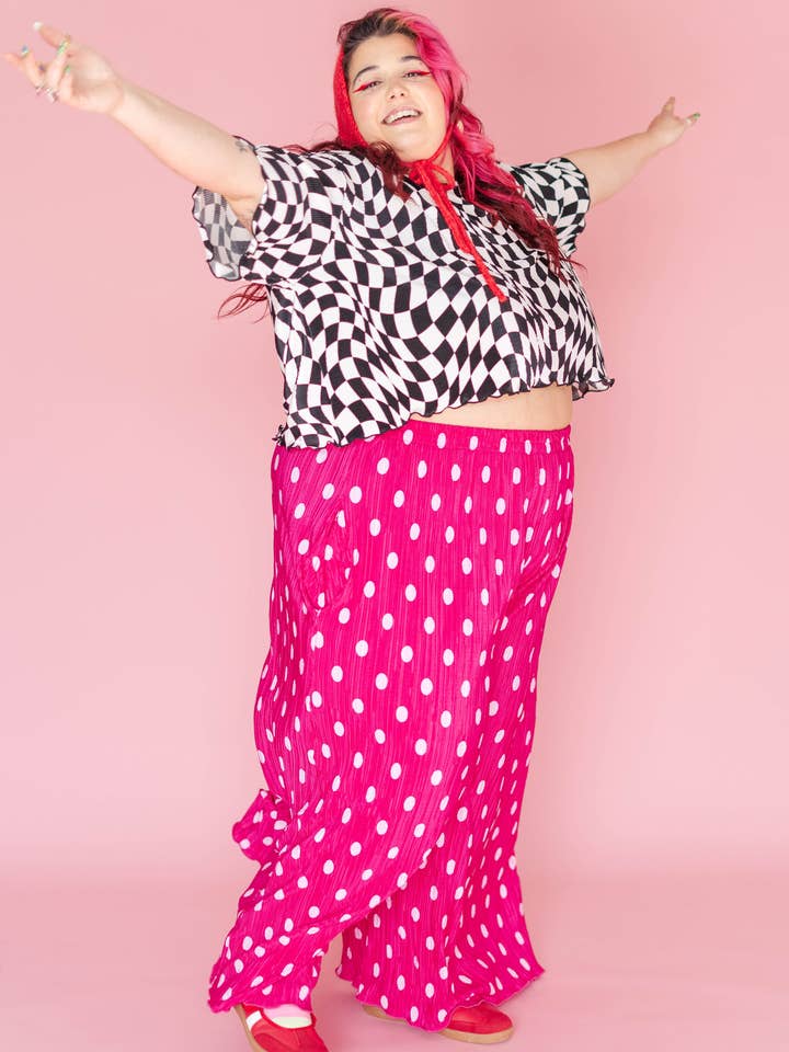 Nettle Studios - Wholesale Pants - Women's - Size Inclusive Hot Pink & White Polka Dot Pleated Flare Pant18