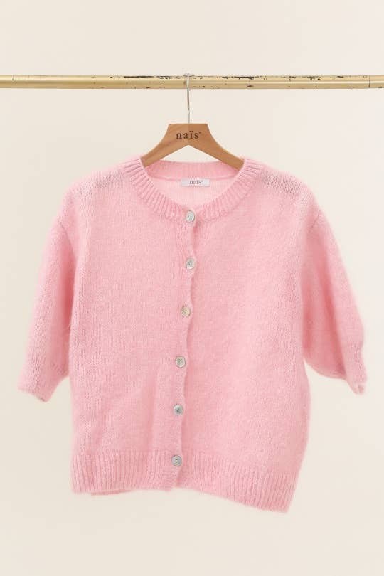 NAÏS PARIS - Wholesale Cardigan - Women's - Round neck buttoned cardigan with short sleeves in mohair and wool14