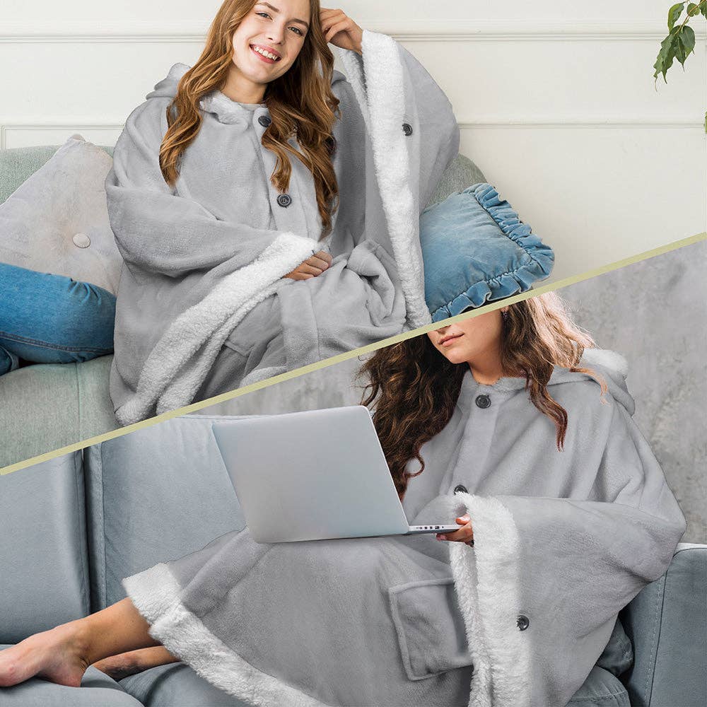Pavilia – wholesale Poncho – Women's – Angel Wrap Hoodie Sherpa Poncho Blanket41