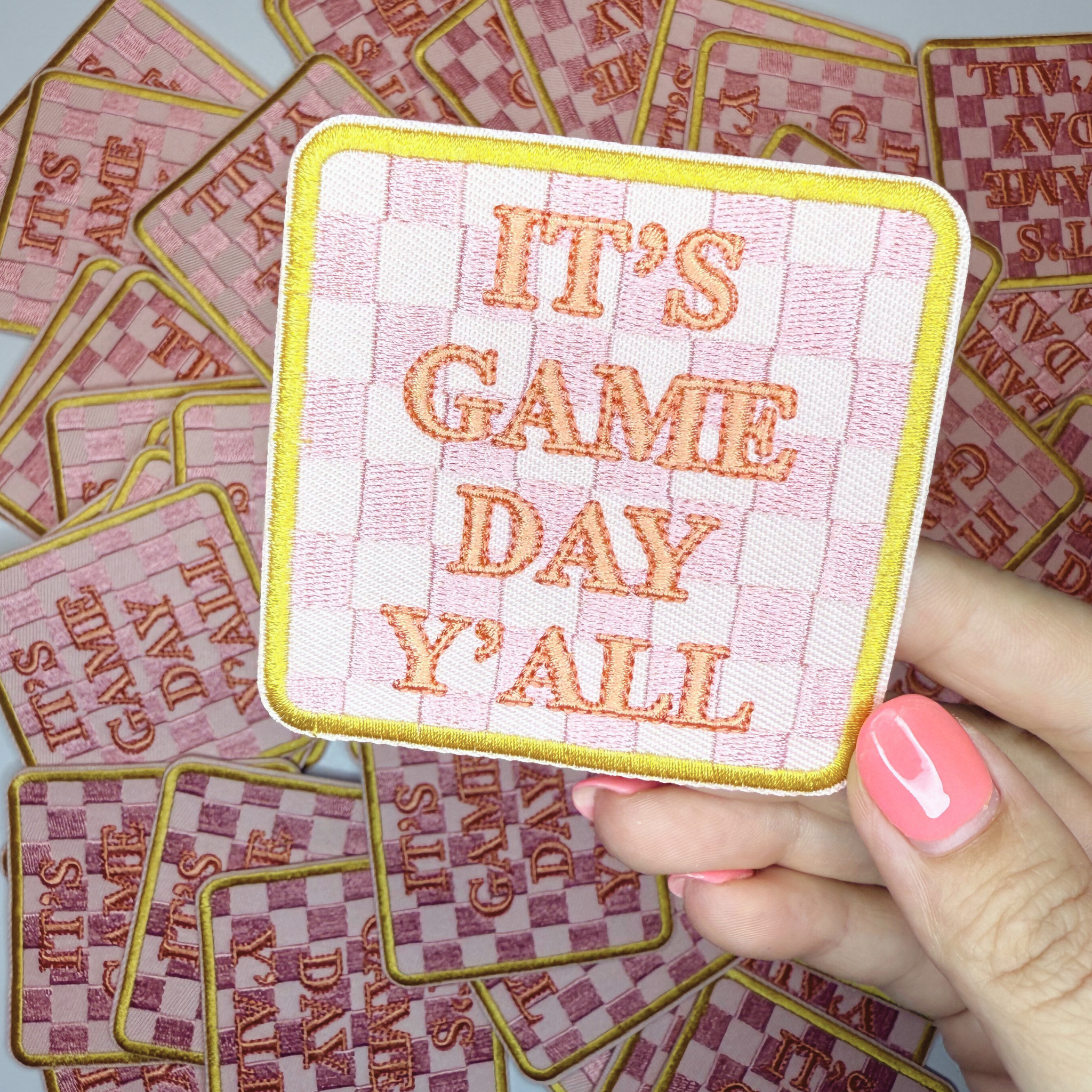 TEELUX – wholesale Patch – 3" GAME DAY w checkered detail -  Embroidered Hat Patch0