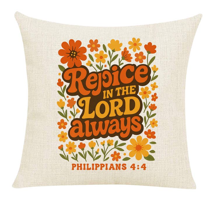 Rejoice in the Lord Always Christian Throw Pillow for wholesale by Love Ann Joy Apparel, LLC