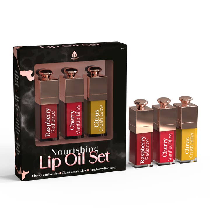 Nourishing Lip Oil Set – 3-Flavors of Moisturizing Shine for wholesale by Pursonic
