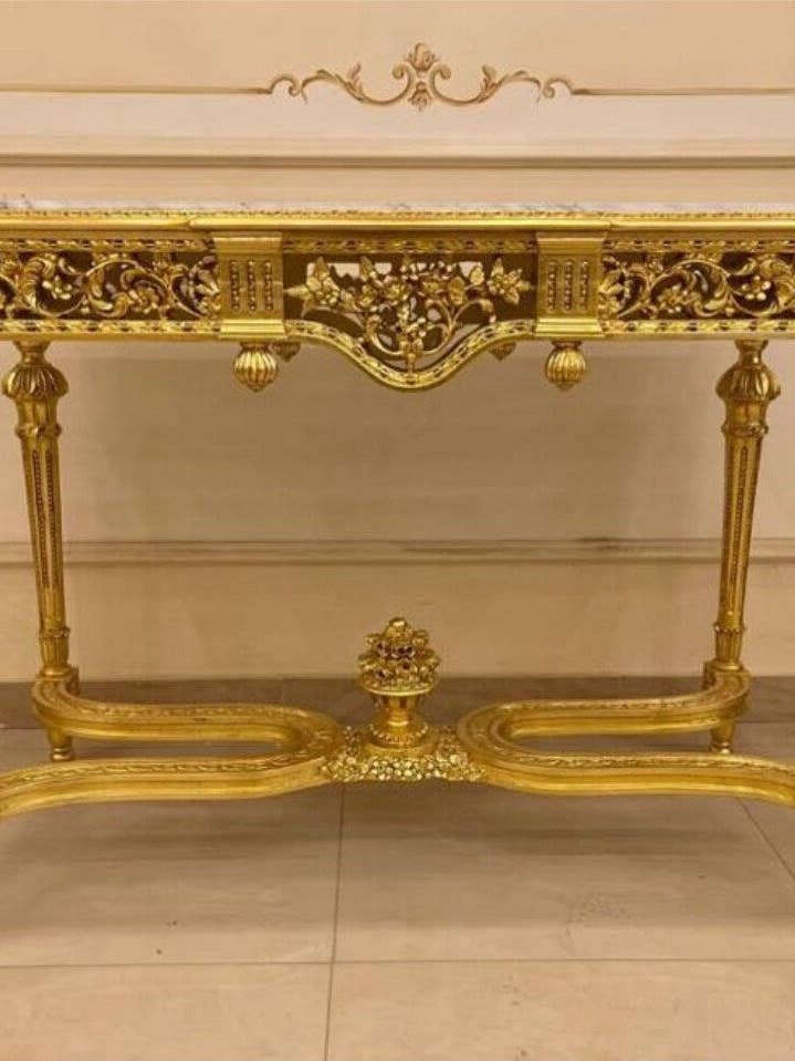 Giltwood Marble Top Console Table - French Louis XV Style for wholesale by MALuxury Furniture