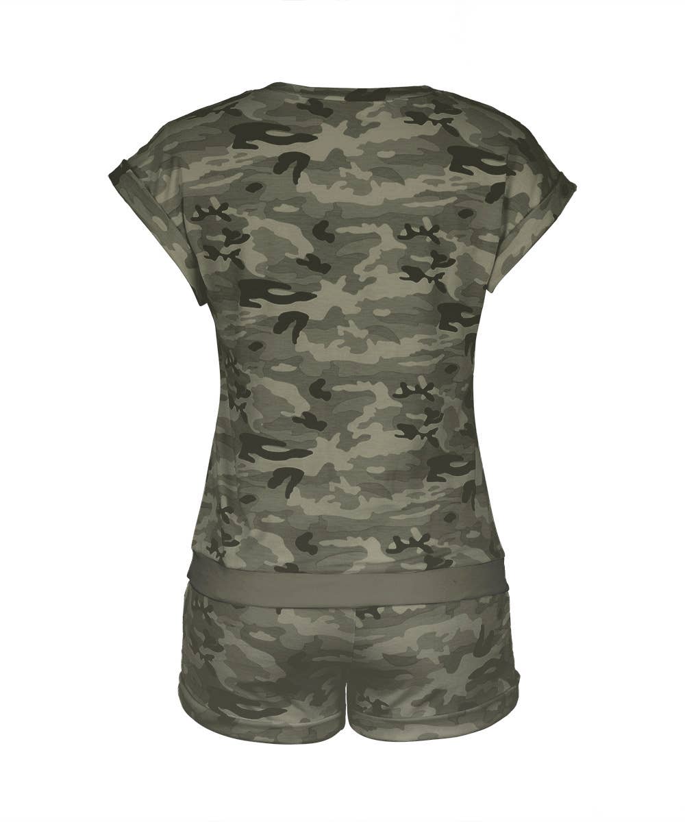Suzie Q USA - Wholesale Lounge Set - Women's - Camouflage Casual Short Sleeve Top and Shorts Suit7