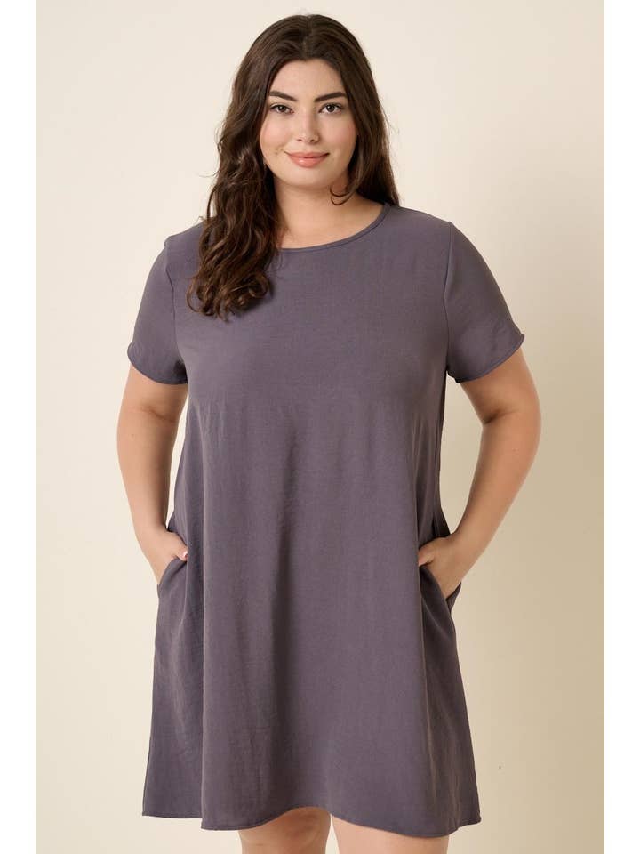 D1842PL-PLUS AIR-FLOW RUNDHALSAD KORTÄRMAD SHIFTKLÄNNING för wholesale av mittoshop