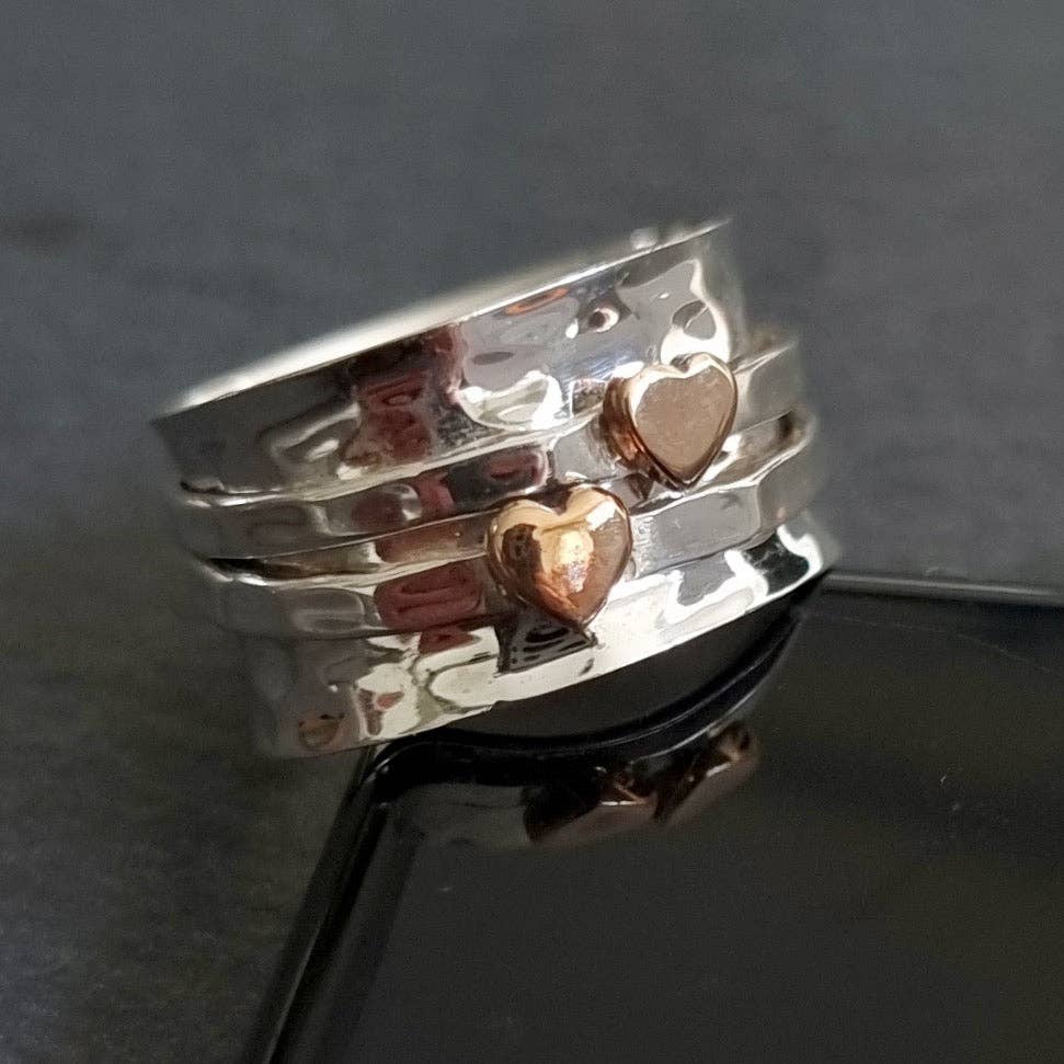 Mistry Gems - Vente Anneau/bague à empiler - Large bague tournante cœur en or rose | Argent sterling 925 et cuivre, SP05C8
