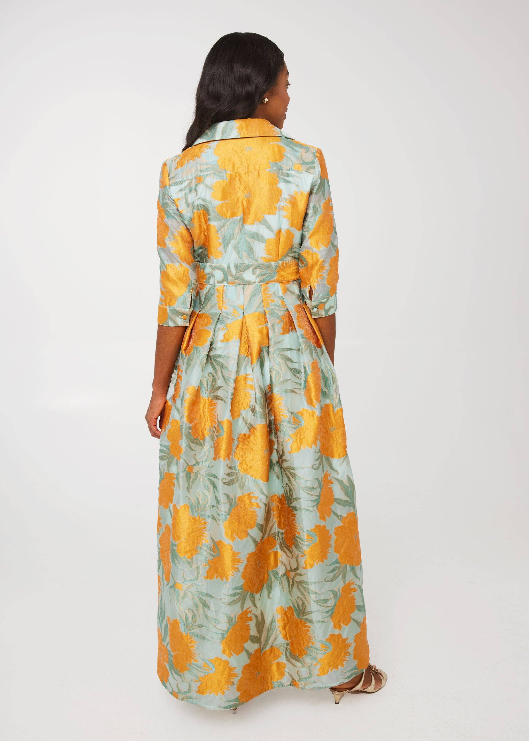 Orange Cecilia Gown Mint Pansy Vine Organza for wholesale on Faire4