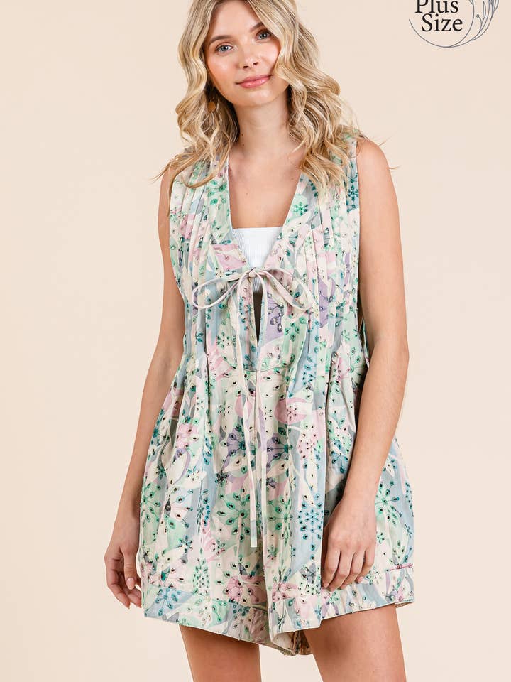 Plus Floral Eyelet Lace Pleated Romper, OR51432PL for wholesale by GeeGee x Lovelo