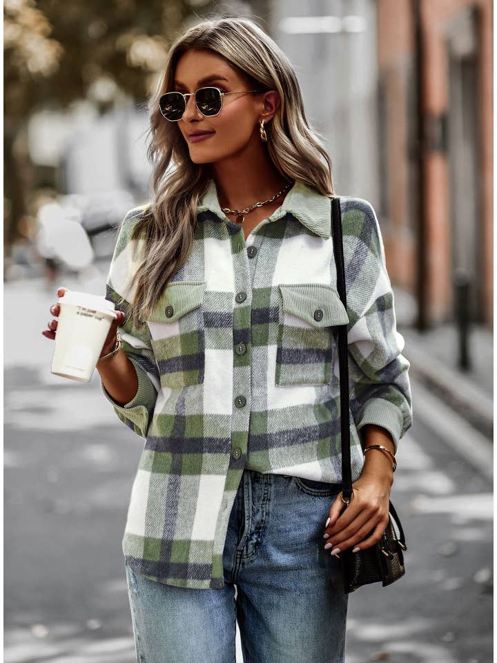 ePretty - Wholesale Shirt Jacket/Shacket - Women's - SZ25-TP7008 Plaid Button Down Shirt Jacket Shacket