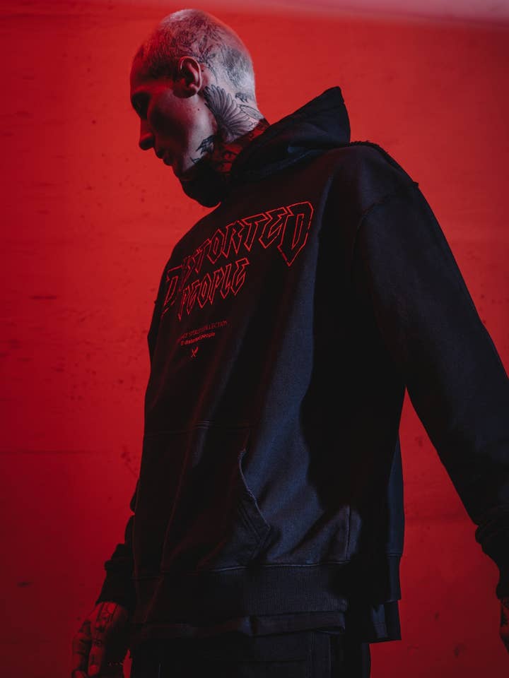 Vintage DP washed black & red Oversized Hoodie for wholesale by distorted people usa