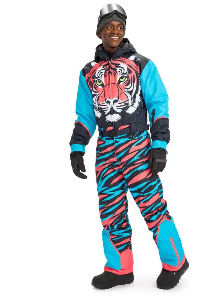 Roaring Tiger Snow Suit - Men's Big Cat Stripes Ski Suit for wholesale by Tipsy Elves
