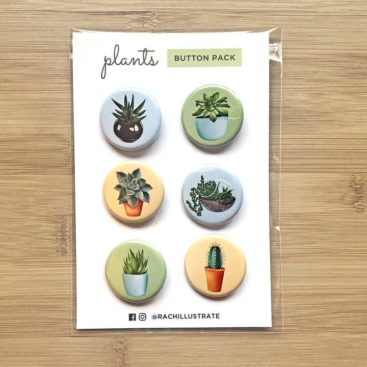 Plant Button Pack 6pc for wholesale by RachIllustrate