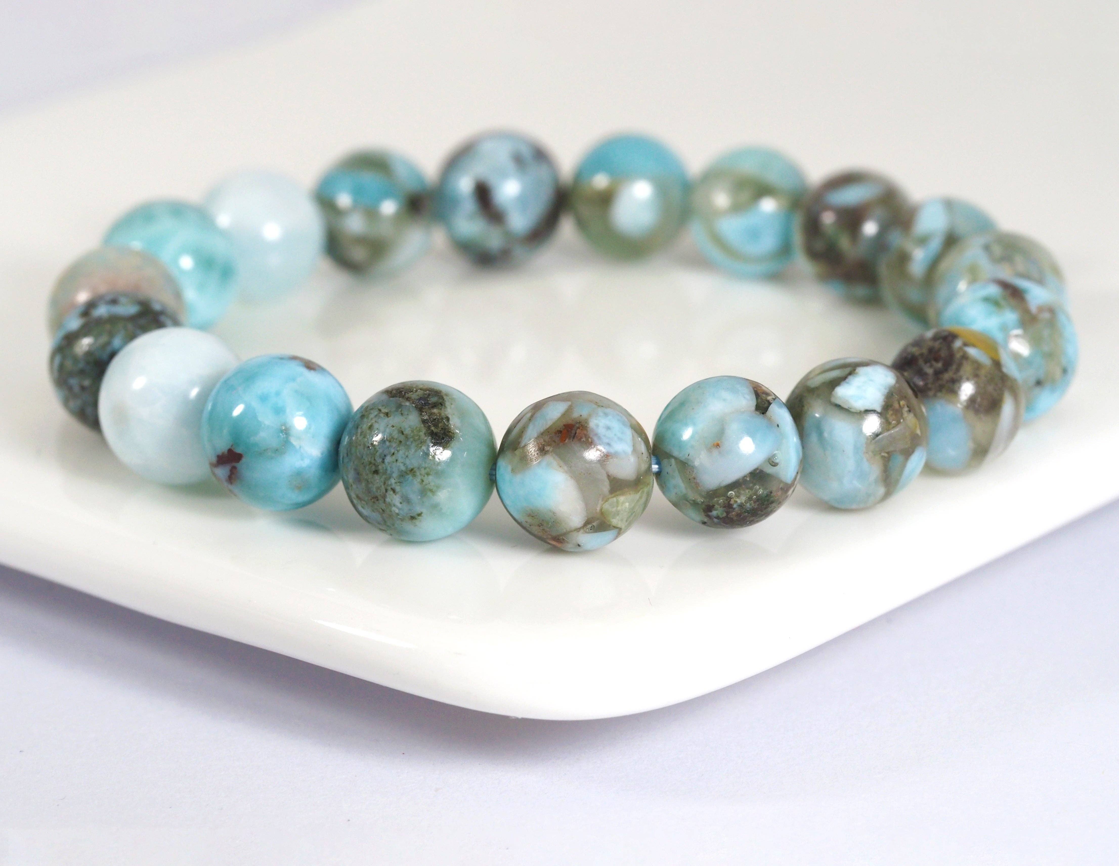 BestBeads&Beyond - Wholesale Beaded Bracelet - Genuine Larimar Round Smooth Stretchy Bracelet, 8mm/10mm, Sku#EF2700