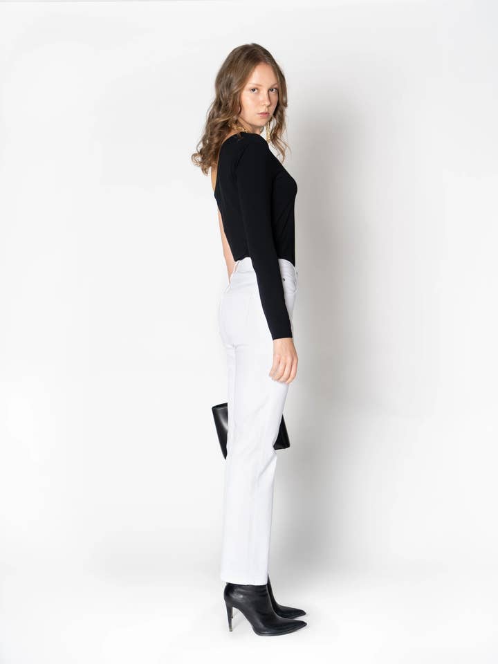 Body justo de manga longa única em malha por atacado de NU-IN