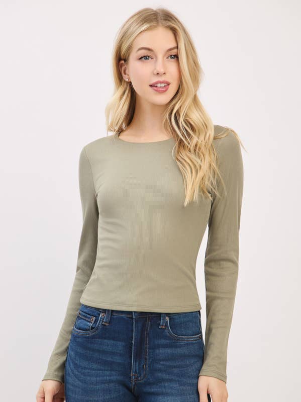 RT56762L - FRONT DOUBLE LAYERED CREW NK LONG SLV TOP for wholesale by Heart & Hips