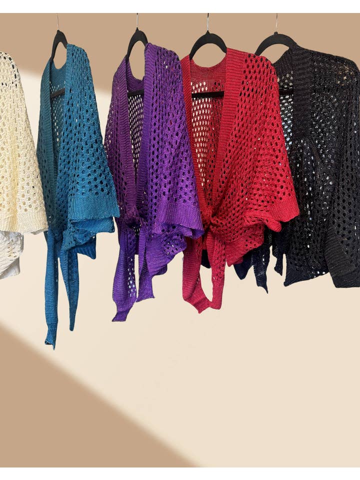 JC Sunny Fashion - Wholesale Cardigan - Women's - JC063344 Eyelet Open-Knit Metallic Cardigan with Front Tie7