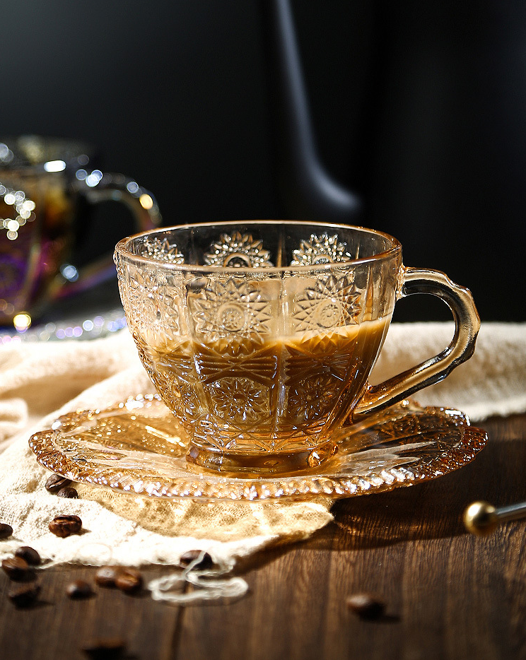 Our Dining Table - Wholesale Coffee/Tea Cup - Vintage Style Glass Cappuccino Cup with Saucer Set0