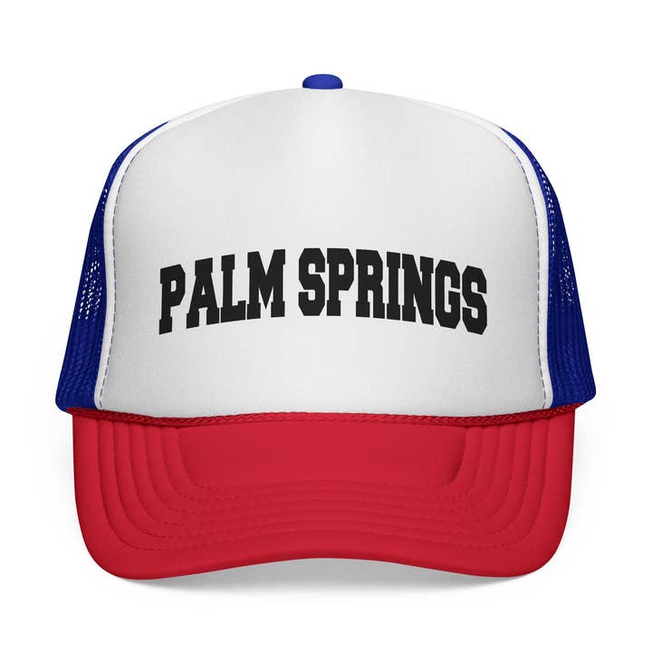 Palm Springs, California Collegiate Style Trucker Hat for wholesale by Hey Mountains