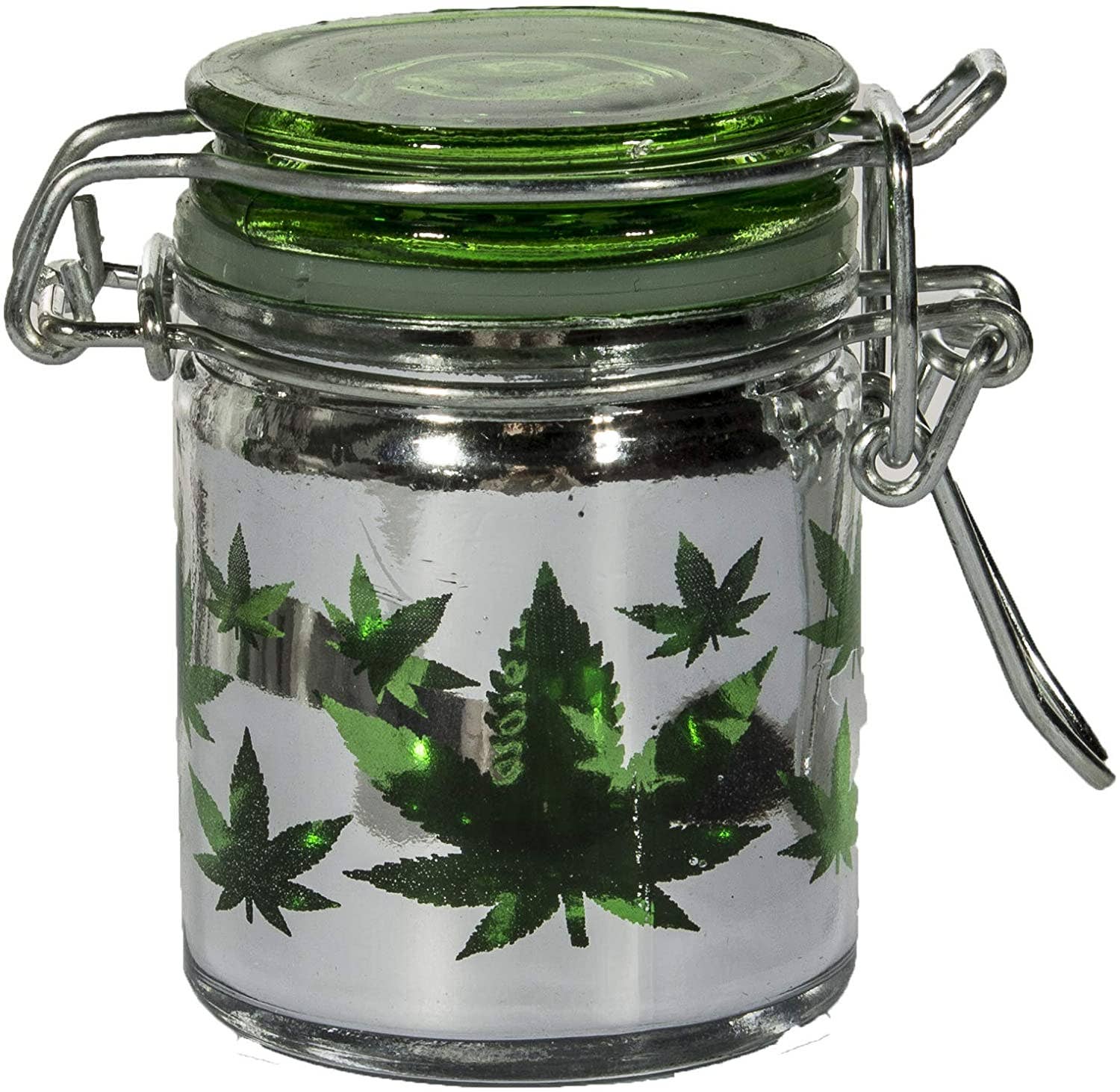Ted Miller Innovation - Wholesale Jar - Glass Herb Stash Jar-Metallic Green Leaf Storage jar-Small