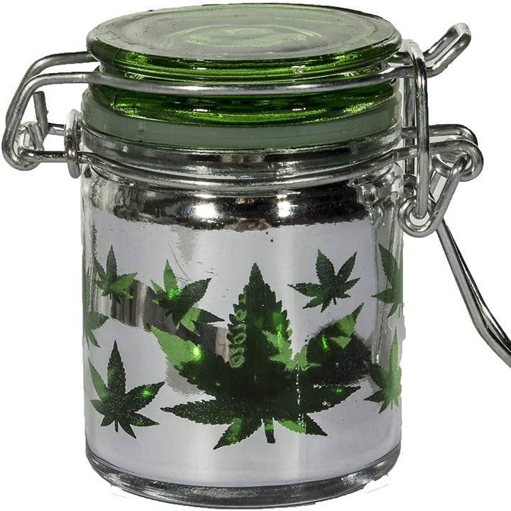 Ted Miller Innovation - Wholesale Jar - Glass Herb Stash Jar-Metallic Green Leaf Storage jar-Small0