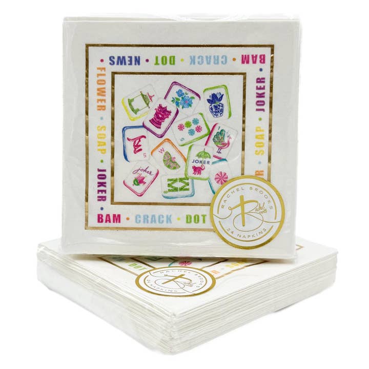 Gold Foil Mahjong Tiles Napkins for wholesale by Rachel Brooks Design, LLC