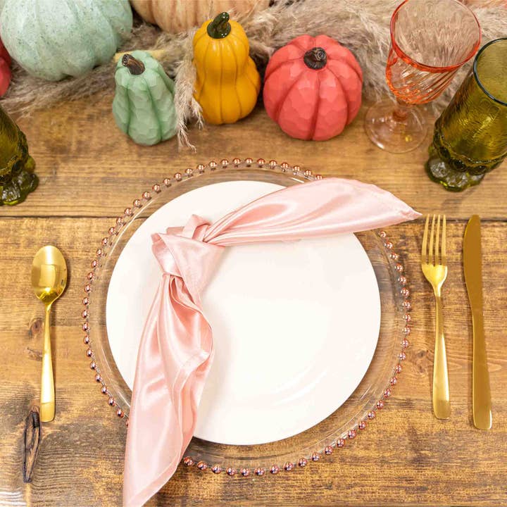 Portofino International Trading, USA - Wholesale Charger Plate - Beaded Rim Clear Glass Charger Plate 12½" - Rose Gold1